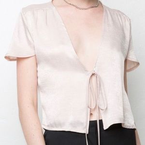Brandy Melville Leesa pink silk tie front top, size small